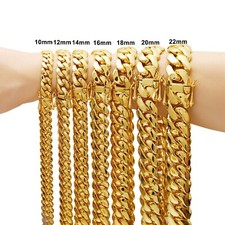 Men 10/12/14/16/18/20/22mm Flat Gold Tone Sta...