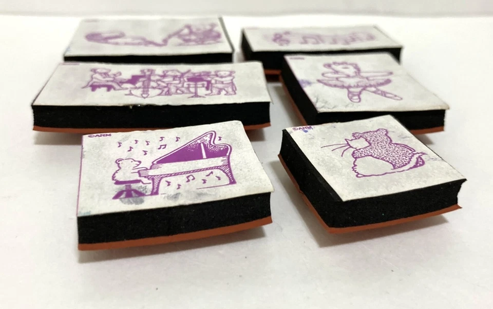 Juego de 6 estampillas de goma de osos ANM montadas en espuma música baile arte amigos Foto 3 de 3