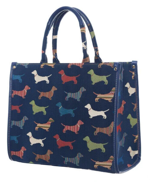 Signare Dachshund Dog Dogs Tapestry City Handbag Cross Shoulder Grab Bag Blue