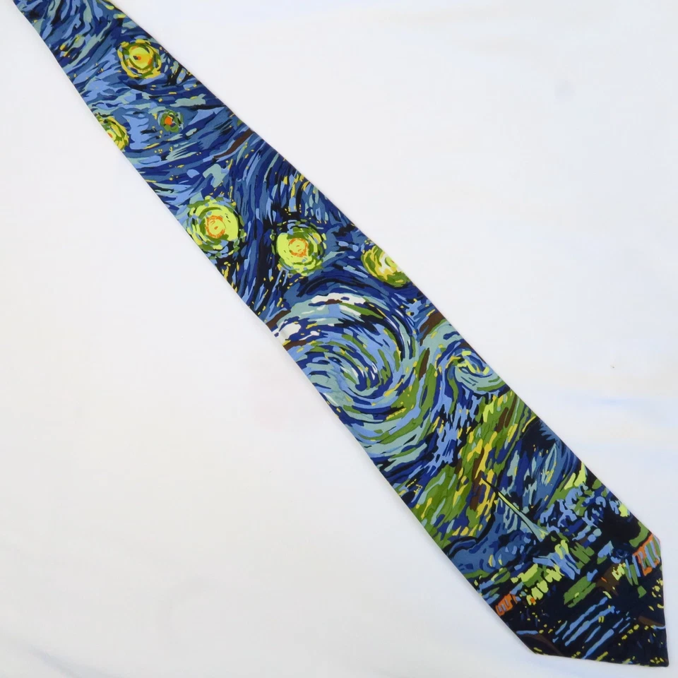 Corbata de noche estrellada vintage 2000 Vincents café terraza azul amarillo 58"x4" arte Foto 2 de 4