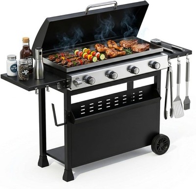 32000BTU Gasgrill Grillwagen BBQ Grill Grillstation Griller Metall 4 Brenner DE