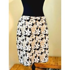 Vintage Casual Corner Floral A-Line Skirt 10 Brown Cream Tan Lined, Size 10