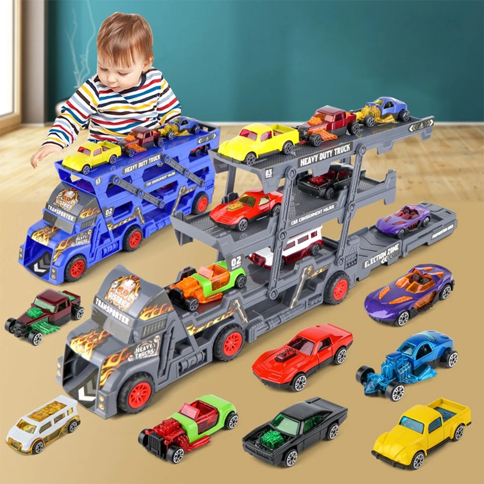 Camion Trasporto Auto con 12 Dinosauri 8 Macchine Giocattolo Idea Regalo Bambini - Immagine 2 di 4