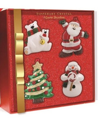 Set of 4 Porcelain Christmas Decorations by Tipperary Crystal NIB