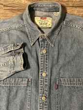 Vintage Y2K Levi s Denim Blue Jean L/S Work Shirt, Metal Buttons, Men s Medium