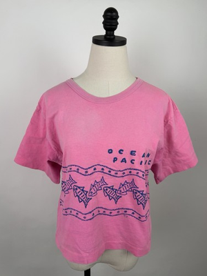 #ad Vintage OP Ocean Pacific T shirt Womens Small Bubblegum Pink Cropped Tee Surf $26.99