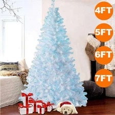 4ft 5ft 6ft 7ft White Artificial Christmas Tree with Lights Blue LED Metal Stand