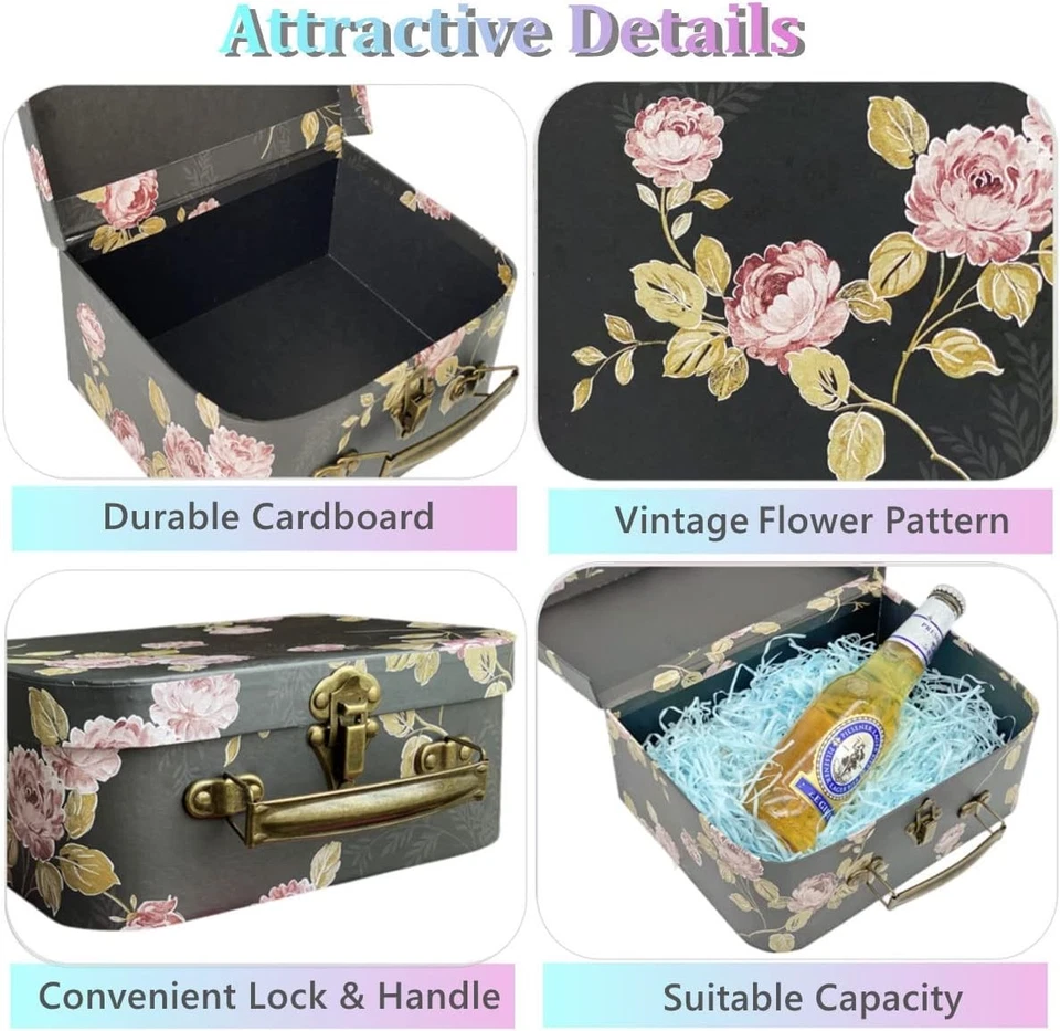 Декоративные коробки набор из 3 хранения с крышками, черные цветы - Изображение 3 из 4