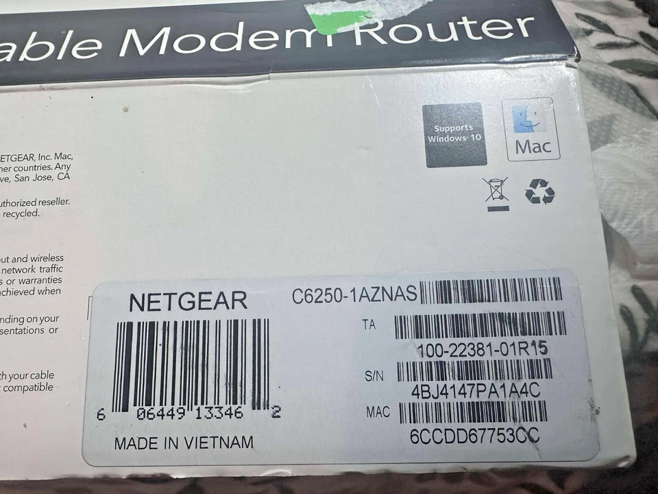 Netgear C6250 AC1600 WiFi Cable Modem Router – Dual Band w/ Box – Xfinity Cox - Image 3 of 4