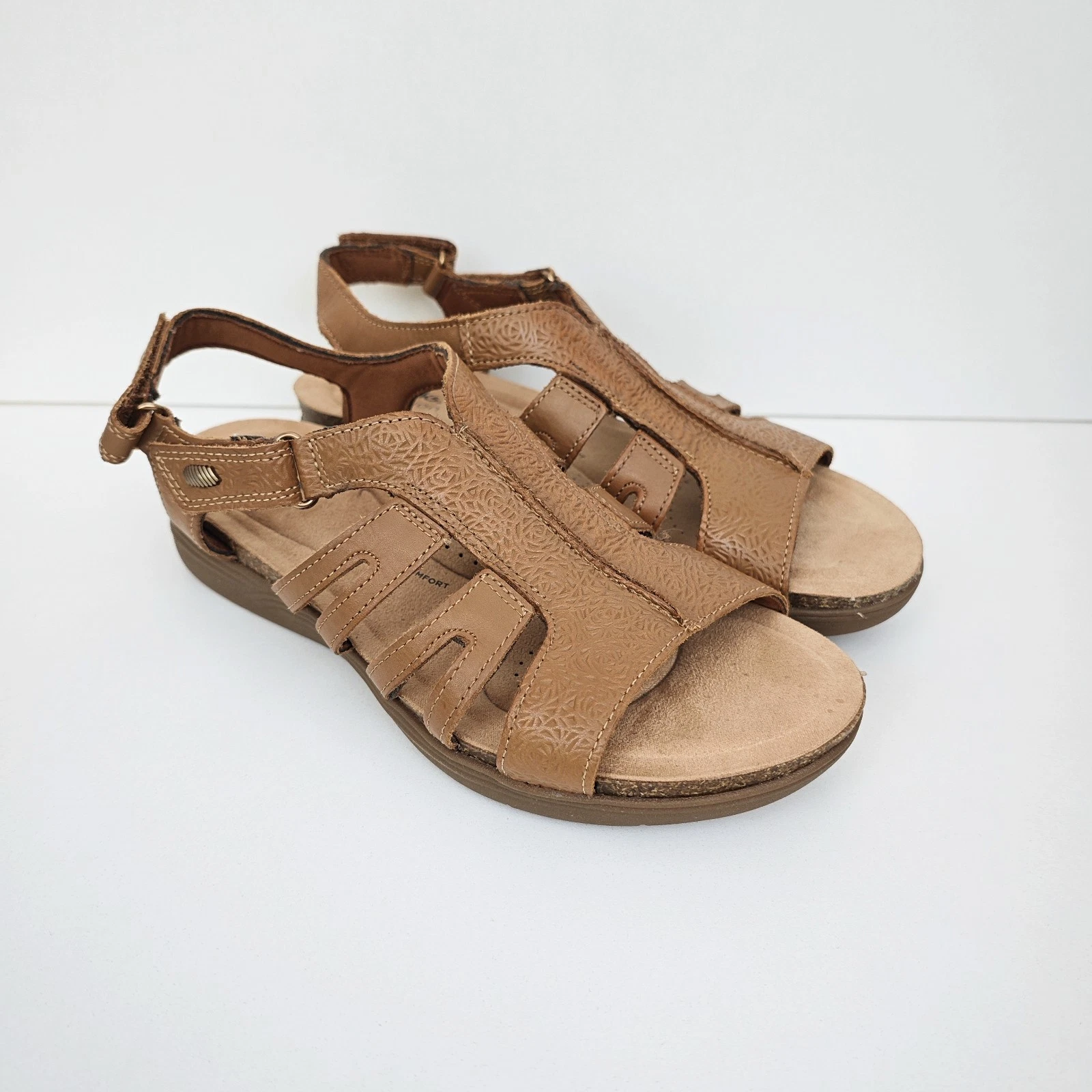 Sandali Clarks UK 7D pelle marrone donna April Belle cinturino slingback punta aperta