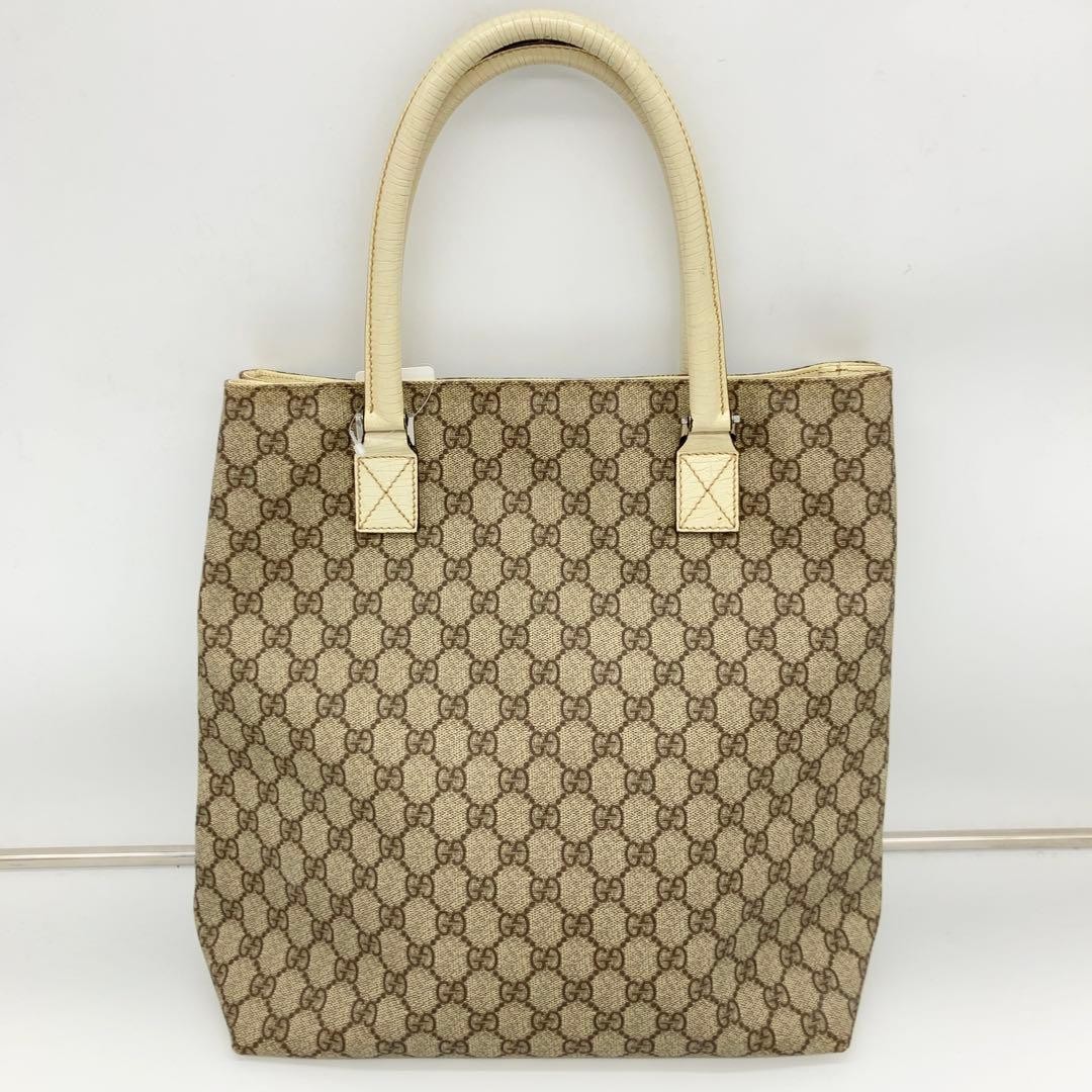 GUCCI GG Supreme Canvas Tote Bag Beige Leather Handle A4 Storage Pre-owned thumbnail 2