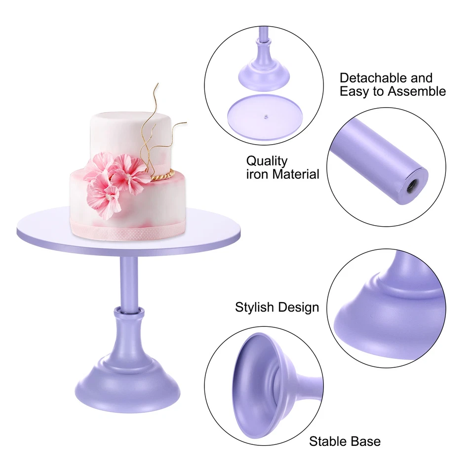 Juego de exhibición de mesa de postre púrpura 4 soportes de metal para pasteles de 3/8/10/12 pulgadas Foto 3 de 4