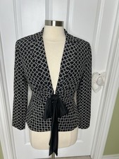 Kay Unger New York Silk Women  s Sz 8 Blazer Jacket Black Circle Print Bow Lined