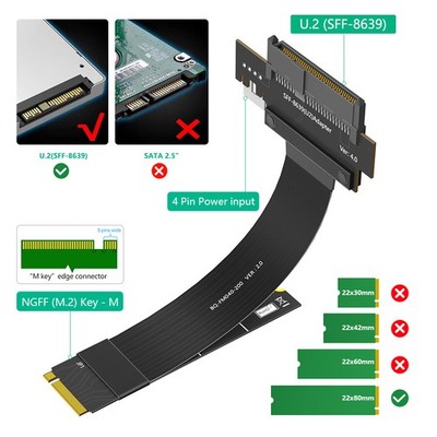 Upgraded NGFF M.2 NVMe 4.0 To U.2 SFF-8639 Cable Adapter High Speed