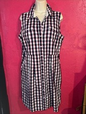Tommy Hilfiger cotton Sleeveless gingham Plaid Button-Front shirt Dress. Sz L