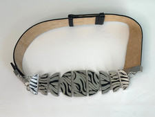 Chicos Leather Thick Heavy Belt Black Silver Zebra Snap Buckle Adjustable S/M