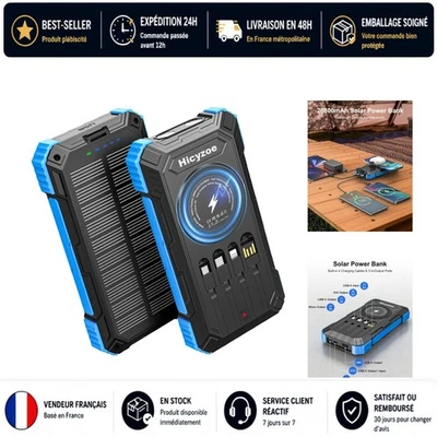 Batterie Externe Solaire 26800mAh Chargeur USB-C Qi Camping - Photo 1/4