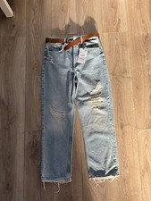 ZARA Blue Straight Leg Belted Jeans Size UK 10 38 BNWT £29.99