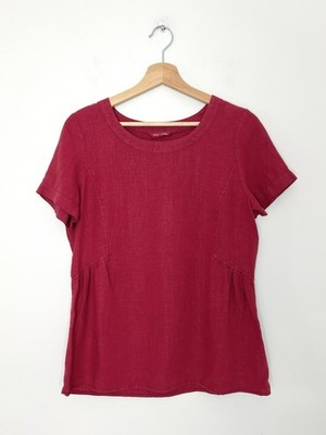 Seasalt Stone Worker Red Linen Top Short Sleeved Summer Blouse Relaxed Fit UK 10