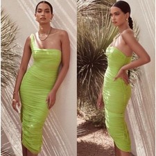 House of CB Nia Acid Green Ruched Midi Dress Size X-Small