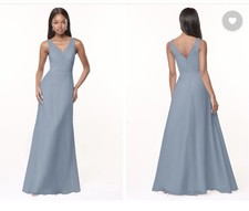 Azazie Nala Dusty Blue Chiffon Bridesmaid Dress Size A0