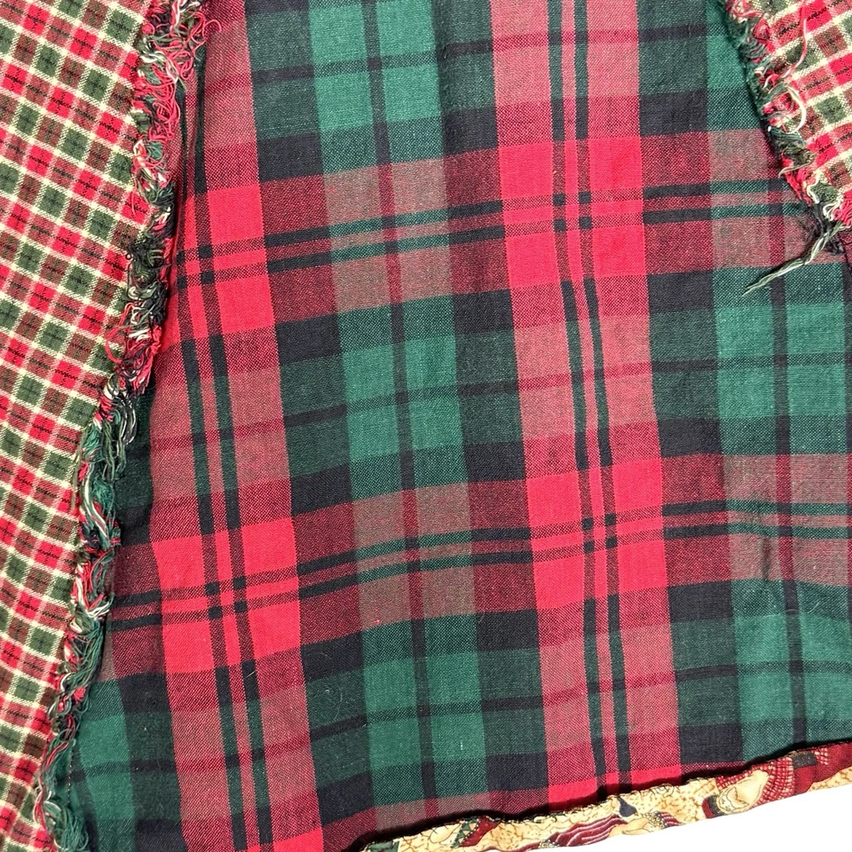 Vintage Handmade Red Green Plaid Checked Christmas Tree Skirt 48” Reversible - Image 3 of 4