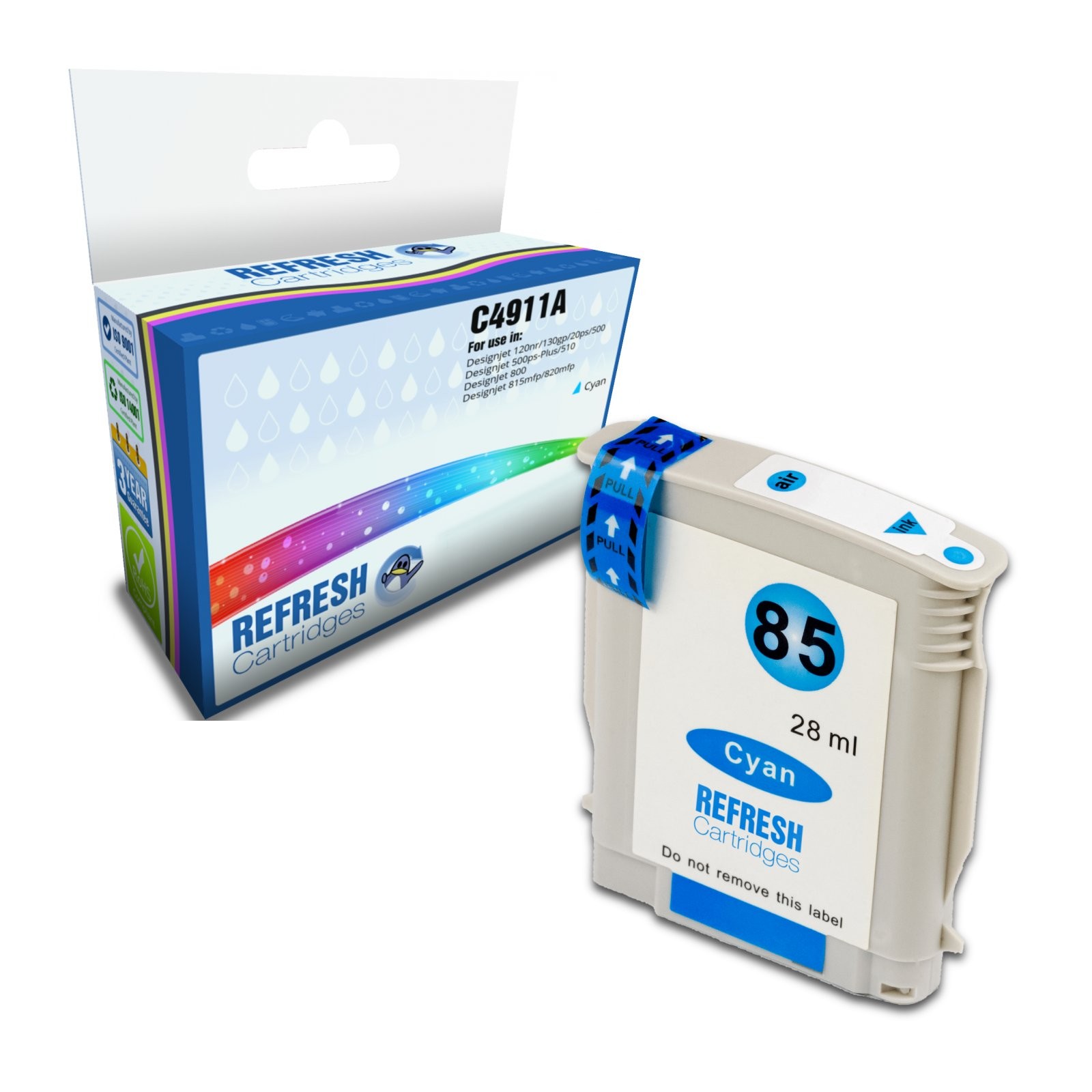 Refresh Cartridges Replacement Cyan C4911A/HP 82 Ink Compatible With HP Printers
