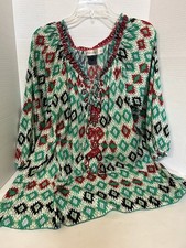 Urban Mango XL Multicolor Peasant Blouse Off Shoulder Embroidered Chevron Boho.