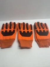 Lot Of 3 Impact Protection Gloves High Visibility Orange Work Safety Pairs Sz M