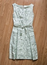 Vintage 1960s Mint Green Floral Brocade Dress Sleeveless Mod Shift With Belt.