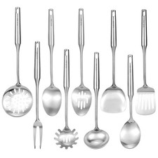 18/10 Stainless Steel Cooking Utensils Set 9 Pack Metal Kitchen Utensil, Spat...