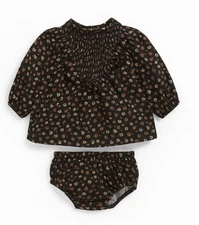 Rylee & Cru Sz 12-18 Months Girls Floral Blouse Shirt and Bloomer Set Black