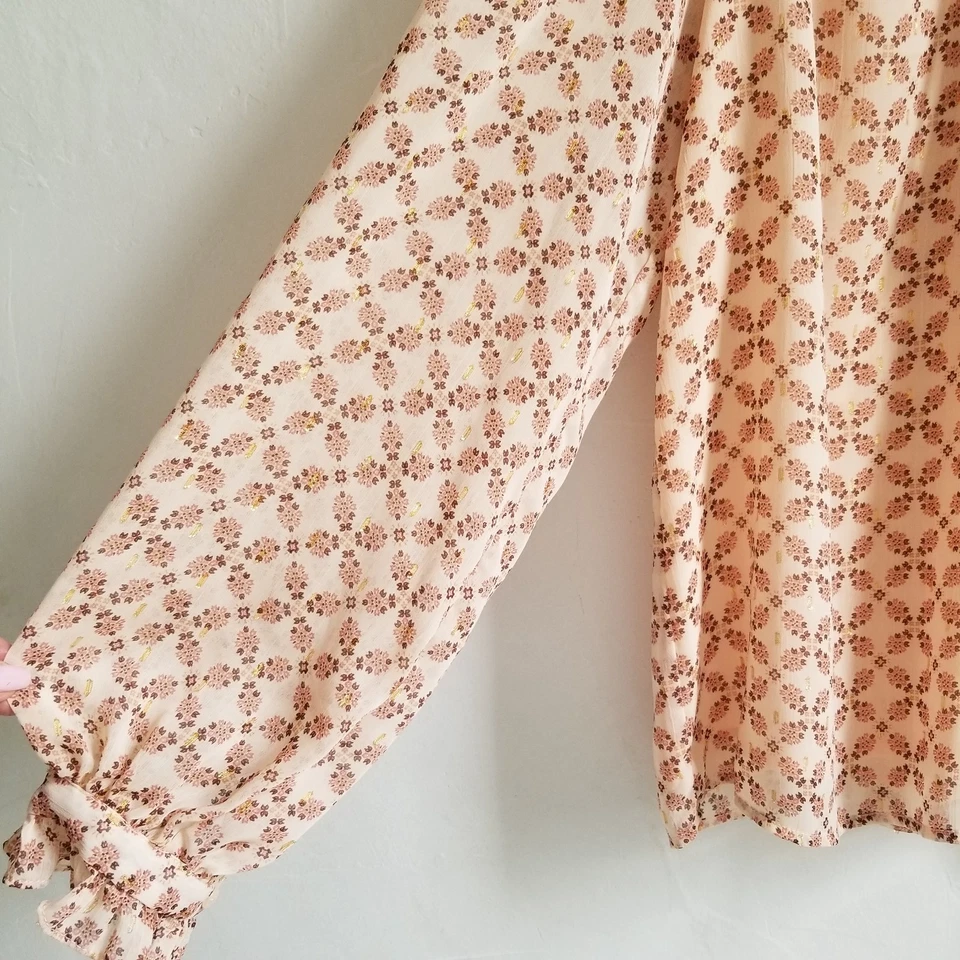 Blusa para mujer Rachel Zoe manga larga talla pequeña rosa dorada floral manga blusa Foto 4 de 4