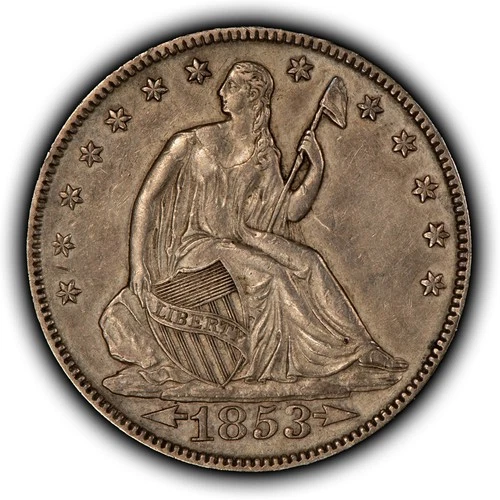 1853 50c Seated Liberty Silver Half Dollar - Arrows & Rays - AU - SKU-H3792
