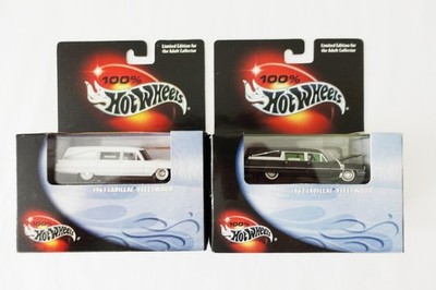 Lot of 2 100% Hot Wheels Black Box 1963 Cadillac Fleetwood HEARSE Black & White