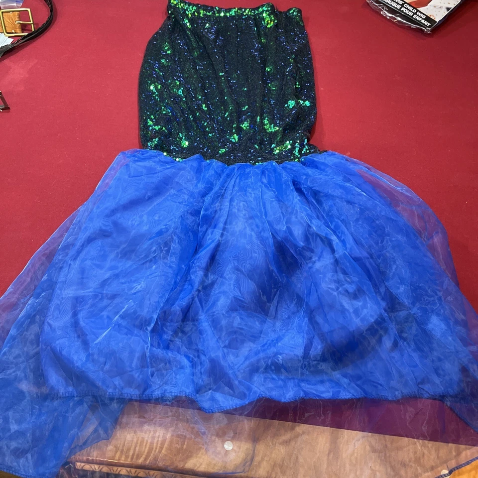 Mermaid SKIRT Tail Green Party  Sequined Zip up Sequins Puffy Tule Ariel Large L - Image 4 of 4