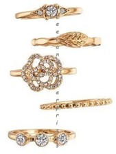 Ring Assorted Floral Ring Pack Stacking 5 Ring Set Goldtone Size 8  NEW Boxed
