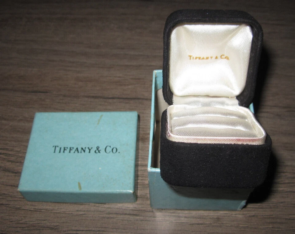 Tiffany & Co black suede & satin double ring presentation box w blue outer box