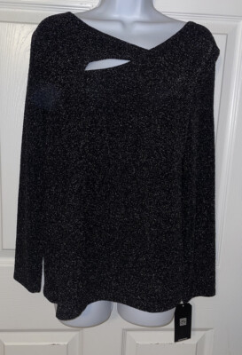 NWT Clara Sun Woo Sz SMALL Black Shimmery Angle Neck L/S Tunic Made in USA