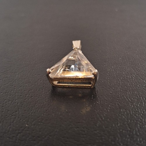 925 Sterling Silver - Triangle Pendant - Clear Stone - - Picture 3 of 12