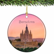 Barcelona Spain Sunset Christmas Ornament Porcelain 2.75 Inches