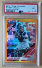 🔥2019 Panini Donruss MLB Baseball #81 Yadier Molina Holo Orange PSA 9 Pop 1🔥