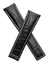 22/18 mm BLACK/WHITE CROCODILE-STYLE LEATHER STRAP fits TAG Heuer MONACO LS & 24