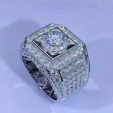 Round Cut Lab-Created Diamond 3.00 Ct 14K White Gold Plated Men's Wedding Ring