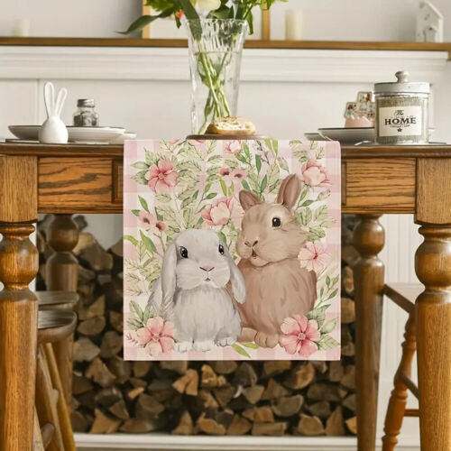 AU Easter Rabbit Rectangle Table Cloth Dining Tabletop Cover (Pink Two Rabbits) - Picture 8 of 10