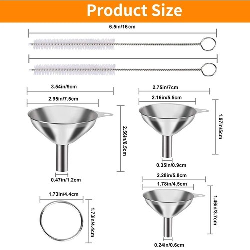 Stainless Steel Funnels Set S M L - Kitchen Liquid Oil Wine Bottle UK Utility - Picture 6 of 8