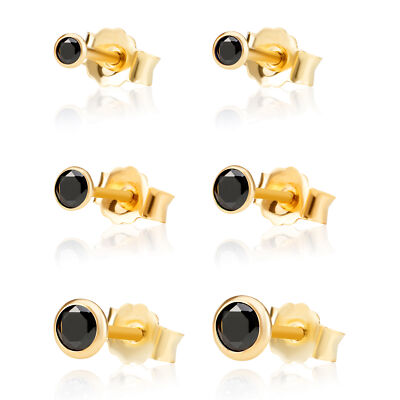 Einzel Ohrstecker 333 Gelb Gold 8 Karat Zirkon Schwarz Butterfly Verschluss