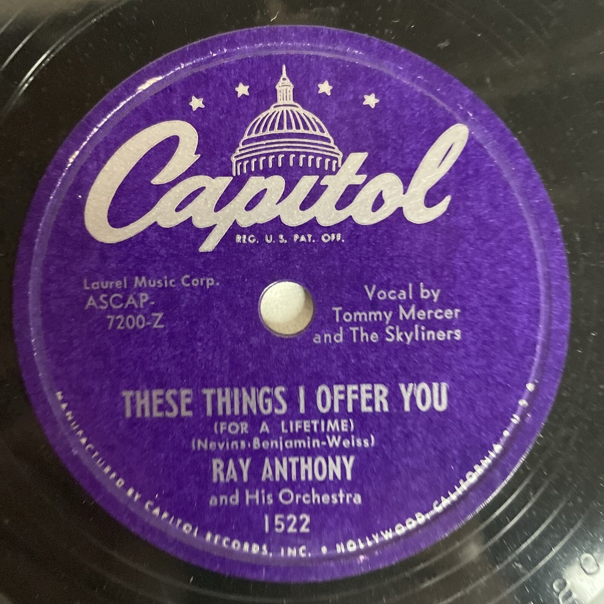 10&quot; 78 RPM-Ray Anthony-Here&rsquo;s To Your Illussions/These Things I 