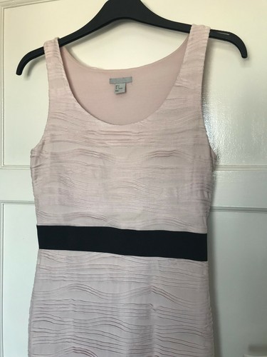 H&M Pink Ruffled Sleeveless Round Neck Shift Dress UK Size S 8 10 Frilled Hem - Picture 2 of 6