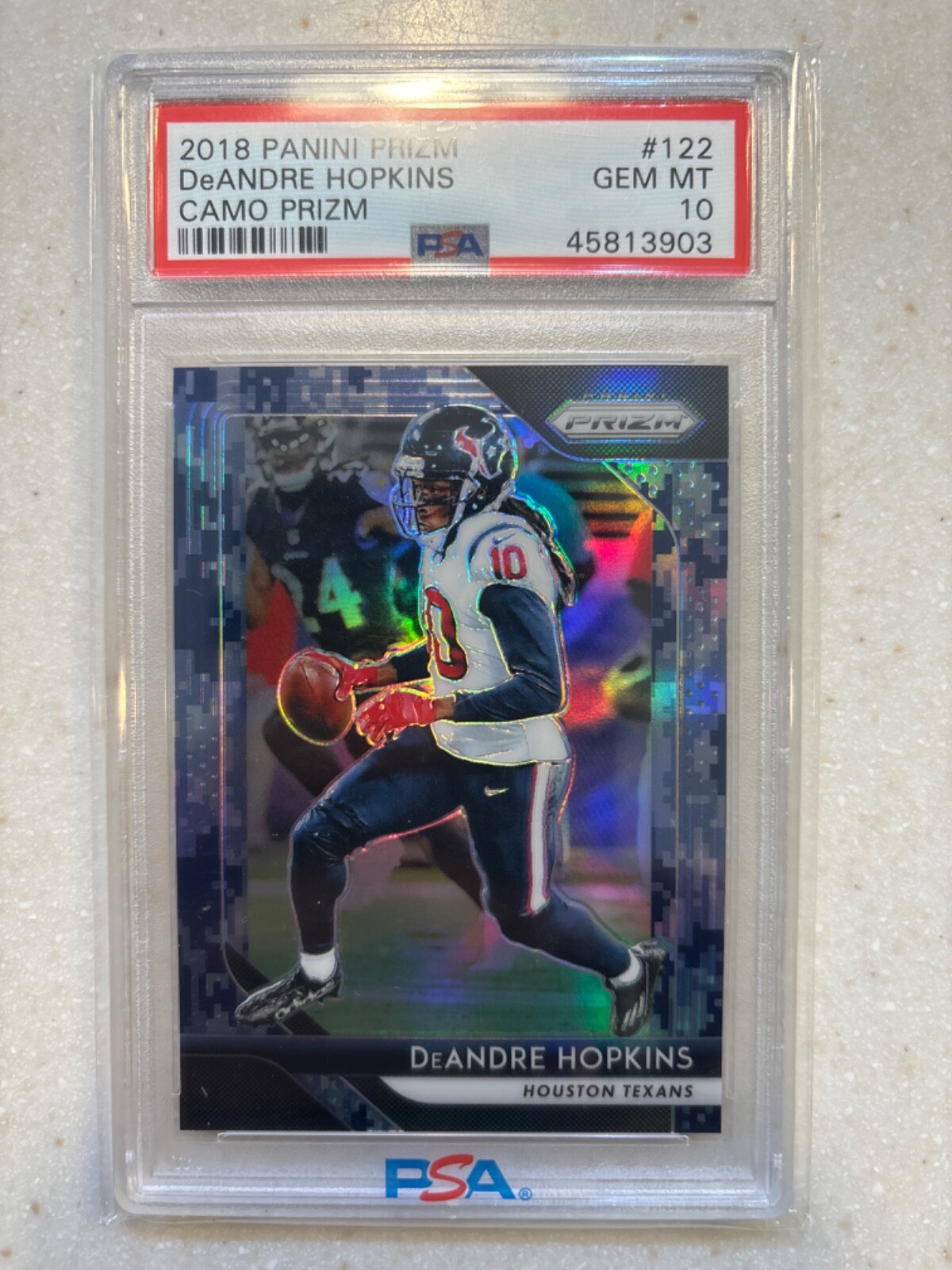 2018 Panini Prizm DeAndre Hopkins Camo Prizm #122 4/25 SSP PSA 10 Pop 1 view 1